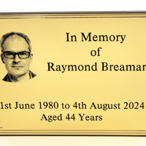Gold-bordered Plastic Coffin Plate with photo (200mm x 150mm)