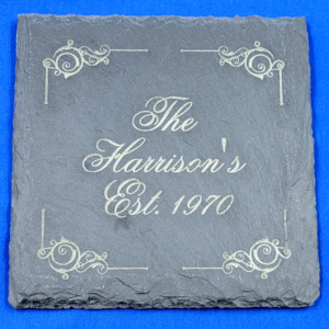 Slate Coasters (100mm x 100mm) with text/logo